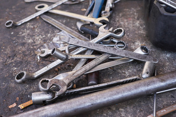 Workshop tools lying on the workshop floor 