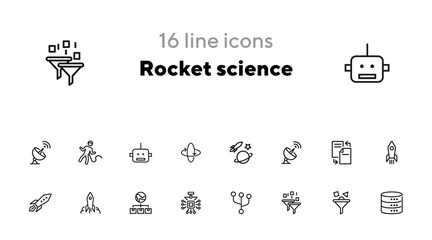 Rocket science line icon set. Spaceship, rocket, cosmic. Space engineering concept. Vector illustration can be used for topics like technology, progress, invention © SurfupVector