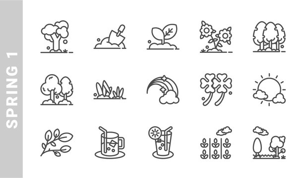 spring 1 icon set. Outline Style. each made in 64x64 pixel