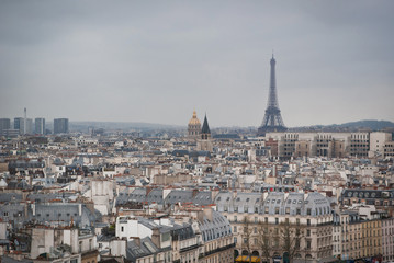 Panorama of Paris on a cloudy day. France.