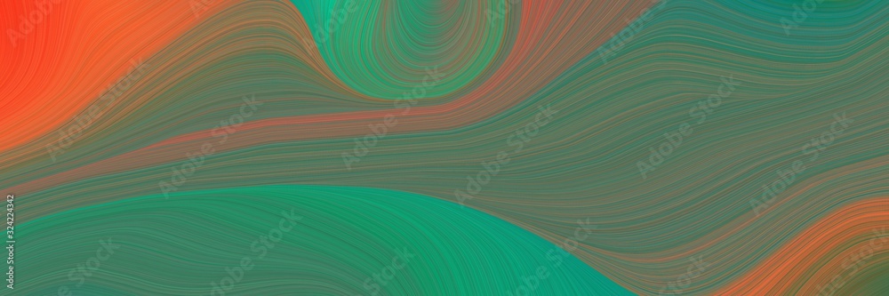Poster artistic horizontal banner with sea green, dim gray and coffee colors. dynamic curved lines with flu