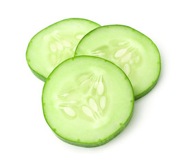 Sliced cucumber isolated on a white background.