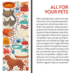 Pet shop, cat and dog food and care goods banner
