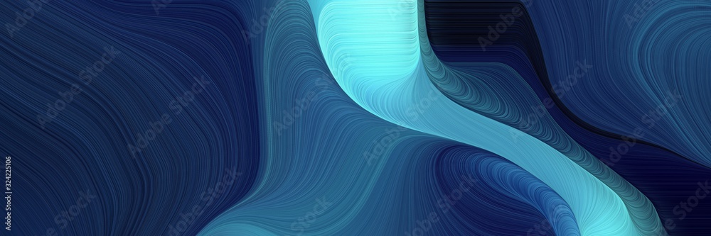 Poster surreal banner with midnight blue, medium turquoise and very dark blue colors. dynamic curved lines 