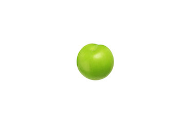 Green plum isolated on a white background. Place for text. Close-up. Top view.