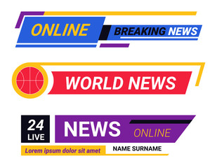 Online TV news, breaking report broadcast headlines or headers