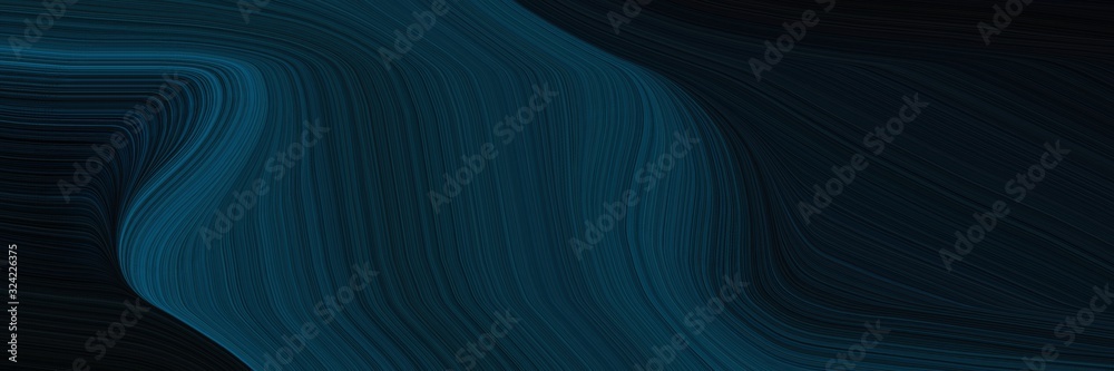 Poster colorful banner design with very dark blue, black and teal green colors. dynamic curved lines with f
