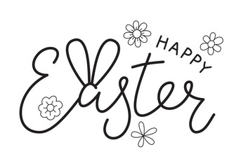 Happy Easter lettering with flowers and bunny ears