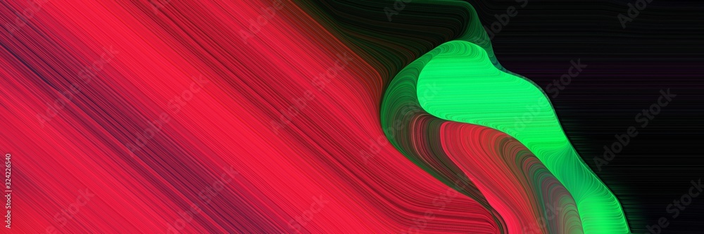 Poster flowing header with very dark green, crimson and old mauve colors. dynamic curved lines with fluid flowing waves and curves