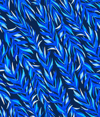 Watercolor seamless pattern with classic blue leaves. Hand painted elements isolated on dark blue background. Botanical composition for design, fabric, print, textile or background