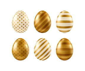 Set of vector golden realistic Easter eggs isolated on white background. Decorative design elements for Easter design.