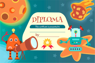 Certificate diploma for participants in the game, quest, competition, competition on the topic of science, technology, space robots