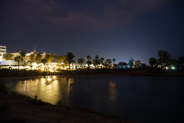 Fototapeta premium Night view of Latchi Adams Beach in Ayia Napa, Cyprus.