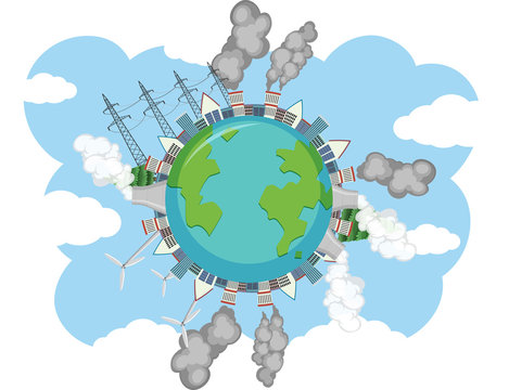 recommend clip art: Pollution on earth with factory buildings making dirty smoke