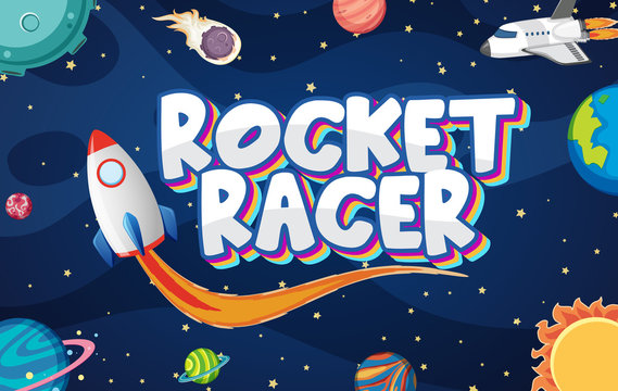 Poster design with rocket racer in dark space