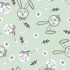 Cute Bunny Faces Vector Seamless Pattern