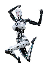 3D Rendering Female Robot on White