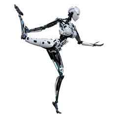 3D Rendering Female Robot on White