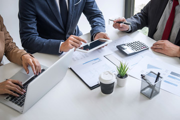 Business team meeting present, Secretary presentation new idea and making report to professional investor with new finance project plan during discussion at meeting