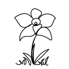 single line drawing of flower and grass grow