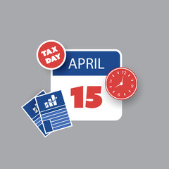 Colorful Tax Day Reminder Concept - Calendar Design Template - USA Tax Deadline, Due Date for IRS Federal Income Tax Returns: 15 April