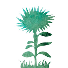 vector, isolated, green, watercolor silhouette flower and grass