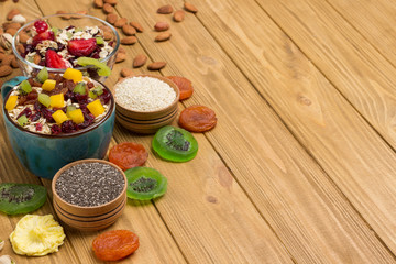 Muesli balanced breakfast. Fruits, berries  seeds, nuts