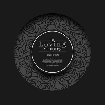 Black circle groove frame with abstract rose texture and in loving memory text in center circle vector design