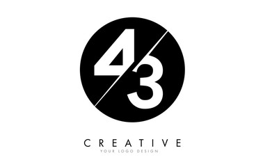 43 4 3 Number Logo Design with a Creative Cut and Black Circle Background.