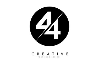 44 4 Number Logo Design with a Creative Cut and Black Circle Background. - obrazy, fototapety, plakaty