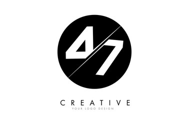 47 4 7 Number Logo Design with a Creative Cut and Black Circle Background.