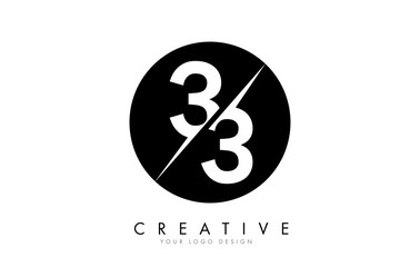 33 3 3 Number Logo Design with a Creative Cut and Black Circle Background. - obrazy, fototapety, plakaty