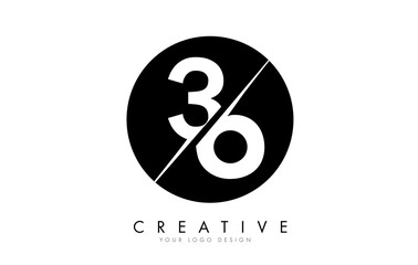 36 3 6 Number Logo Design with a Creative Cut and Black Circle Background. - obrazy, fototapety, plakaty