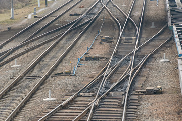 Railway tracks, junction of tracks, top view