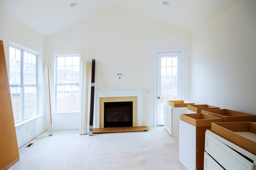 Classical kitchen interiors and white wooden fronts.