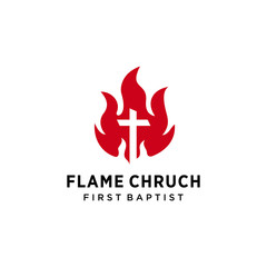 Modern church on fire flame logo sign modern vector graphic abstract