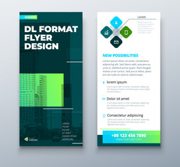 Green DL Flyer design with square shapes, corporate business template for dl flyer. Creative concept flyer or banner layout.