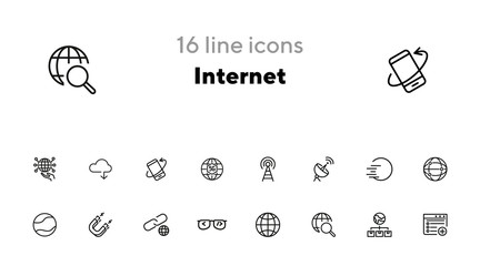 Internet line icon set. Globe, network, satellite. Connection concept. Can be used for topics like communication, broadcasting, modern technology © SurfupVector