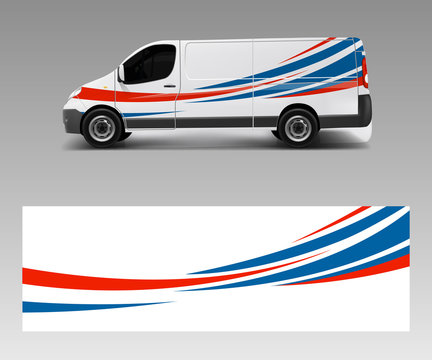 Vehicle Decal Wrap Design Cargo Van Vector. Graphic Abstract Wave Background Designs For Advertisement Company Branding