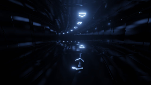 futuristic neon light tunnel 3d rendering illustration background