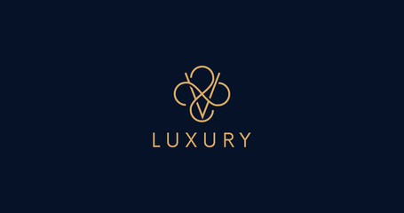 Luxury V letter logo sign vector design. Elegant linear monogram.