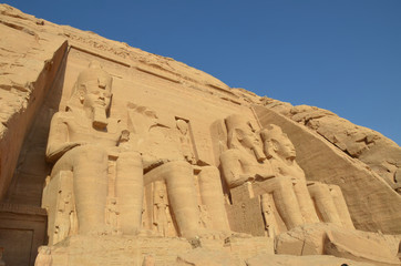 The magnificent ruins of the Great Temple of Ramesses II at Abu Simbel in Egypt. It was built on the west bank of the River Nile between 1274 and 1244 BC.