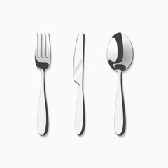 Fork, spoon and knife. Set of cutlery isolated on a white background.