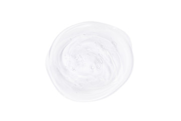 Clear transparent liquid gel drop or smear isolated on white background.