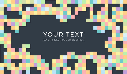 Abstract pixel background illustration. Seamless colorful squares background with shadows and empty space for text.