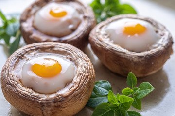 Mushrooms stuffed with quail eggs