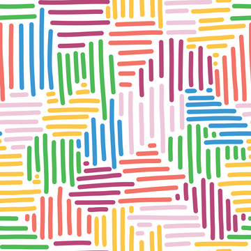 Abstract vector background for kids. Woven stripes seamless pattern. Colorful collage puzzle style background. Modern abstract backdrop for kids decor, fabric, wallpaper, surface pattern design