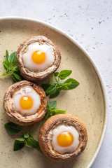 Mushrooms stuffed with quail eggs