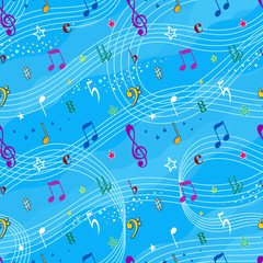 Funny music seamless background in blue tones.