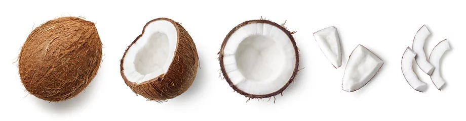 Foto op Plexiglas Set of fresh whole and half coconut and slices © baibaz